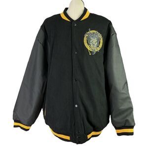 Crooks and Castles Varsity Jacket Men 5XL Black Yellow Letterman Snaps NEW
